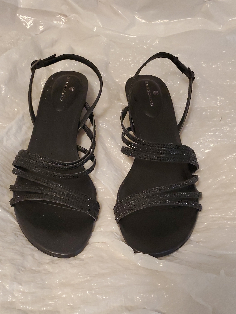 Bandolino Black Strappy Crystal-Accent Flat Sandals